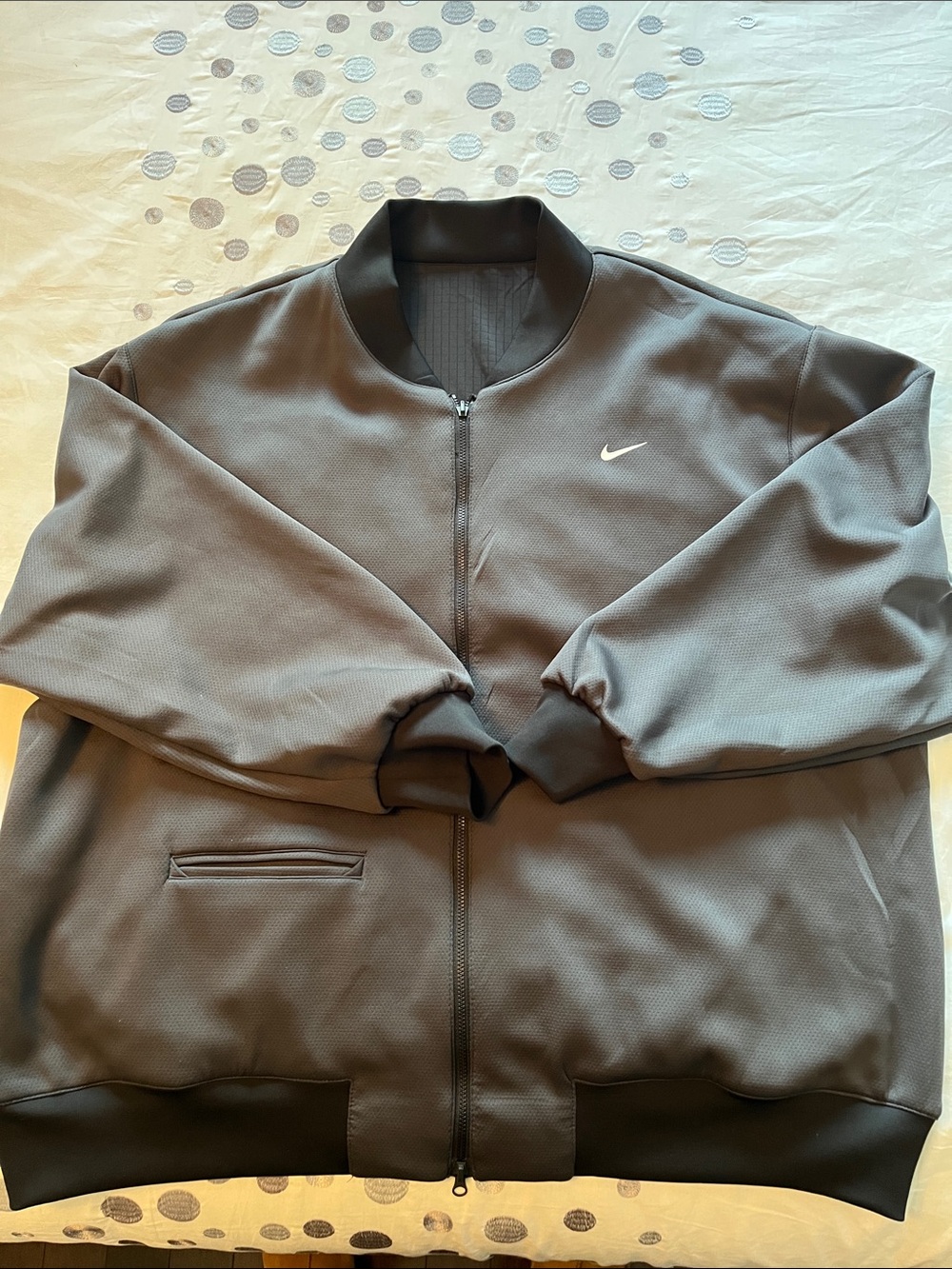 Nike Dual Sided Black and Grey Bomber Jacket with White Swoosh